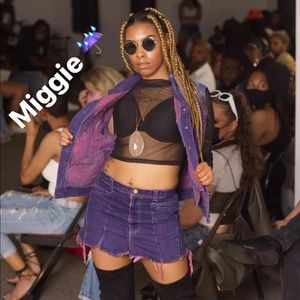 This is a medium “Purple Rain” inspired jean skirt and jacket set.